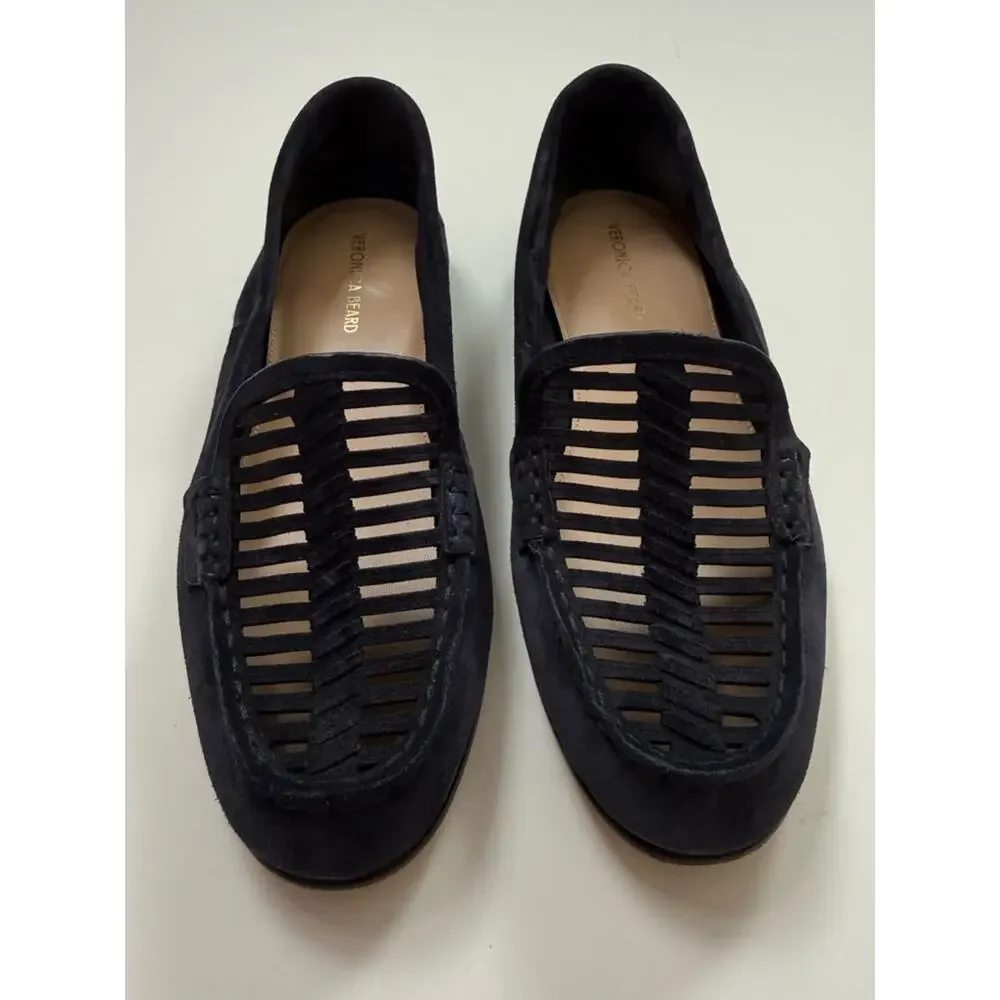 Veronica Beard Navy Suede Cutout Loafers